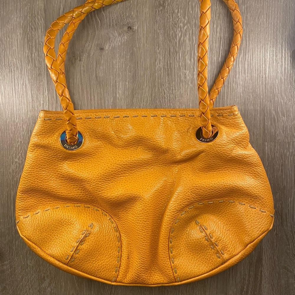Desmo Yellow/Orange Leather Handbag with Braided Handles